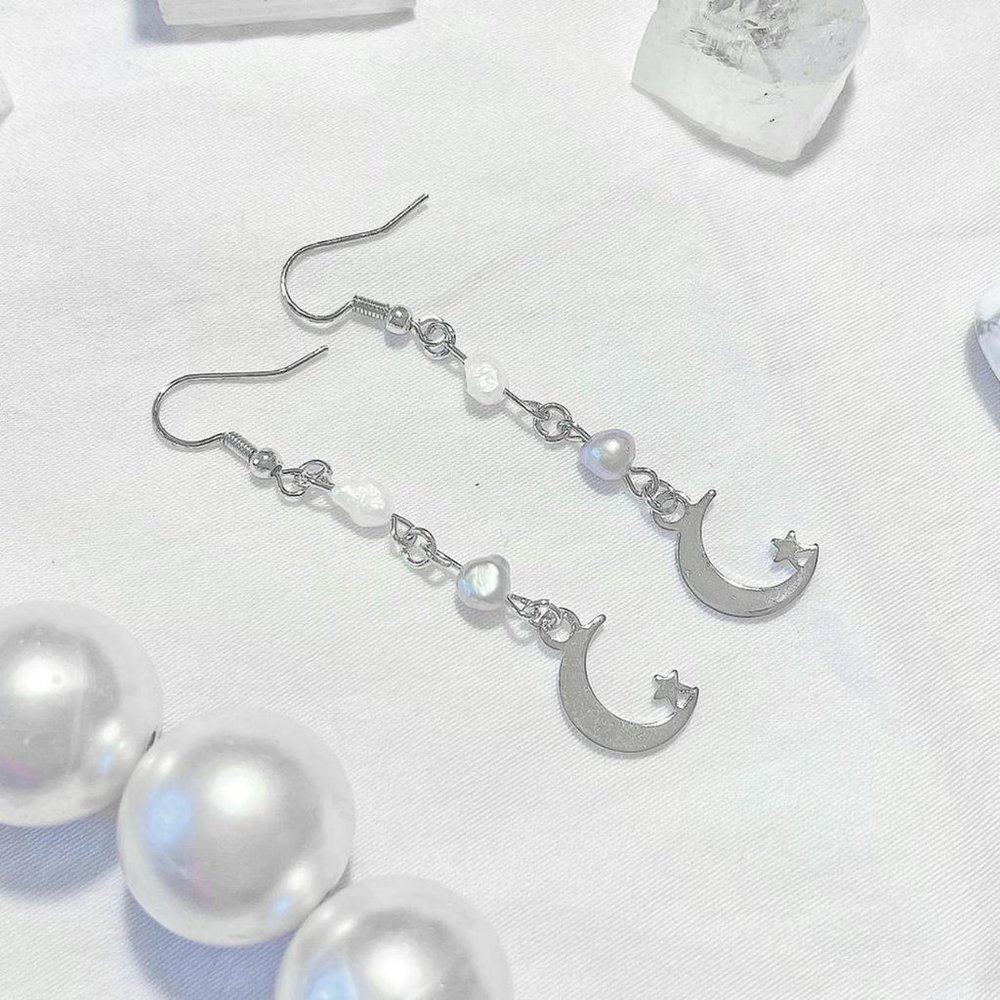 Moon + Star Pearl Drop Earrings